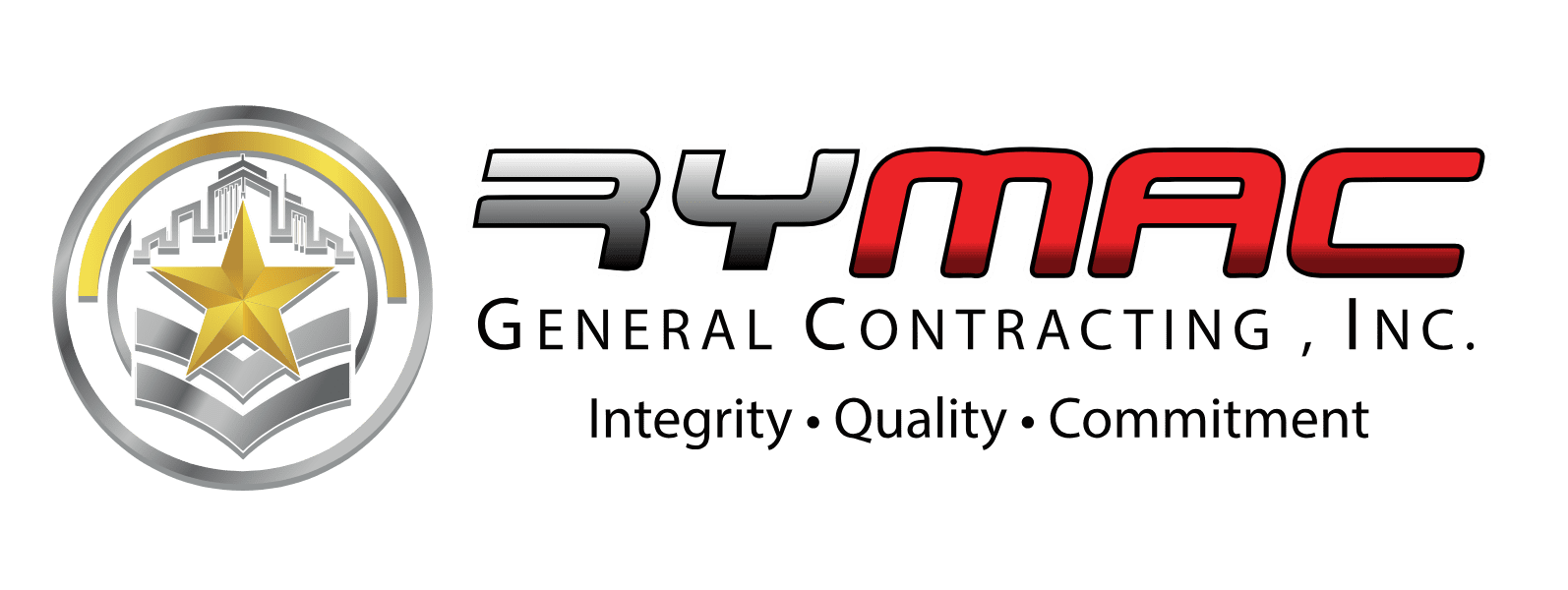 A green background with the words rym general contracting in black.